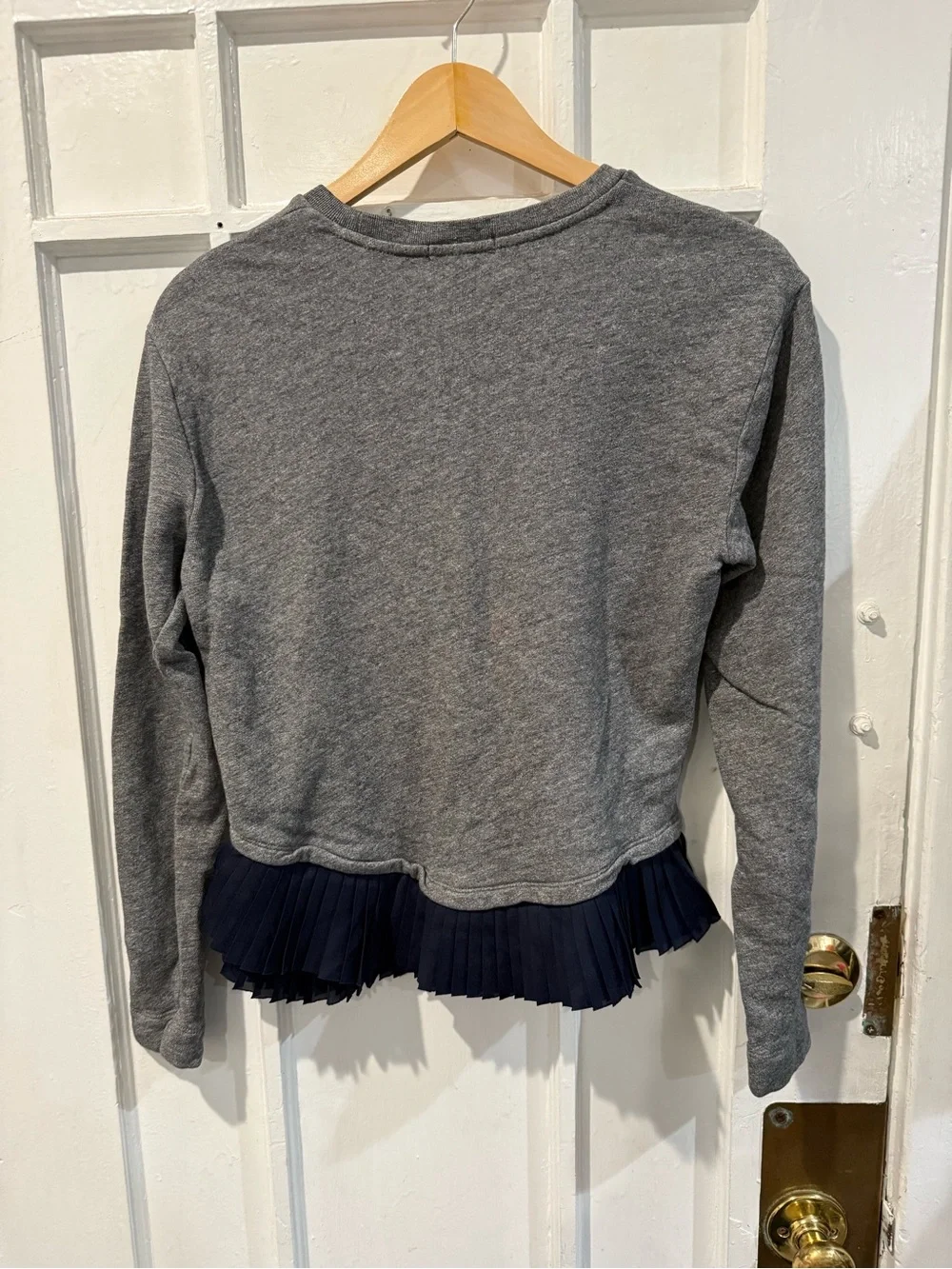 J. Crew Gray Sweater with Navy Pleated Hem